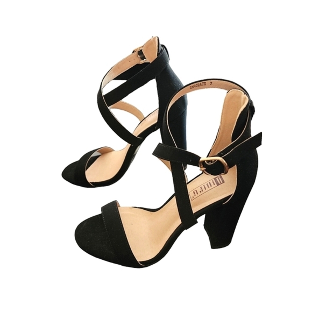 IDIFU 4in Strappy Heel Black Nubuck
